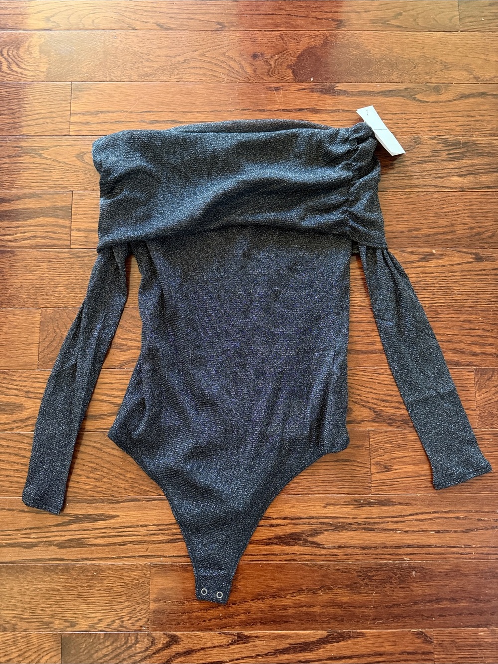 A+ F brand new with tags Off-Shoulder Long Sleeve One-Piece in Charcoal Sparkle
